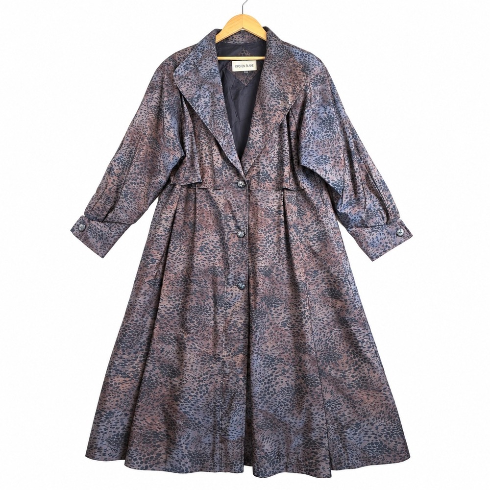 Kristen Blake Trench Coat Womens 16 Purple Brown Leopard Print Vintage Longline